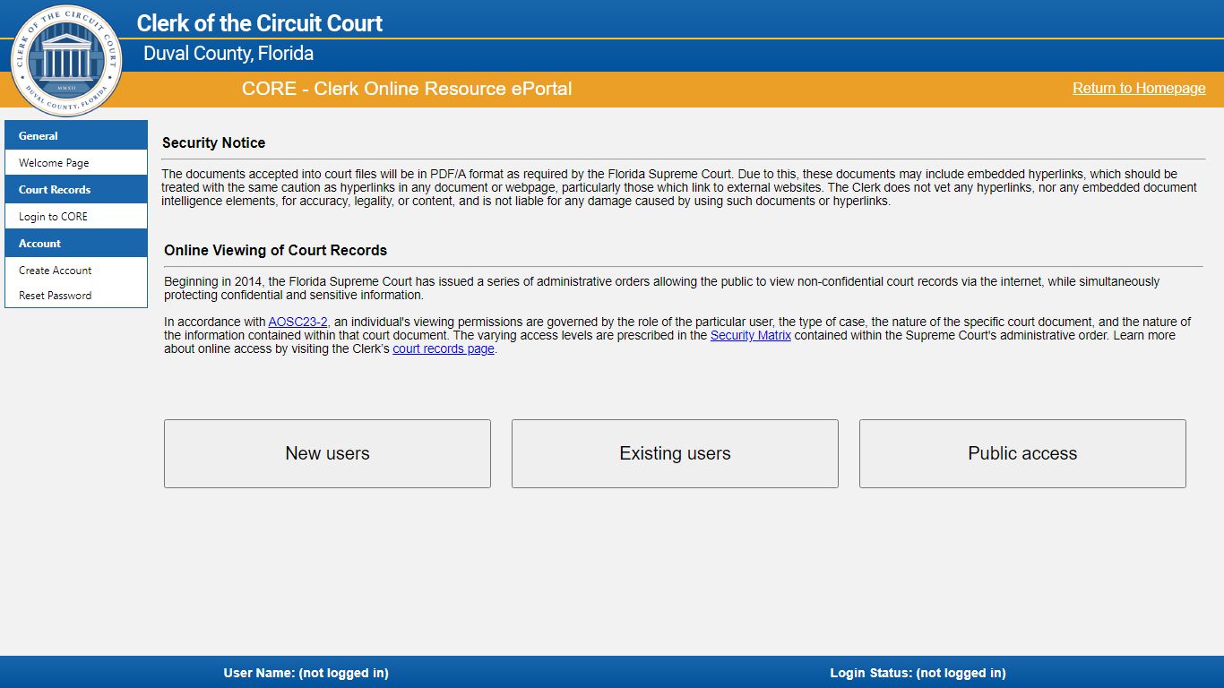 CORE - Clerk Online Resource ePortal